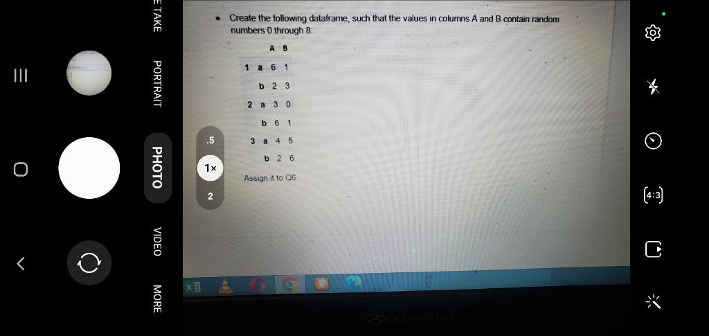 - Create the following dataframe, such that the values in columns A and B contain random numbers 0 through 8 :
b 23
2 a 30
b 