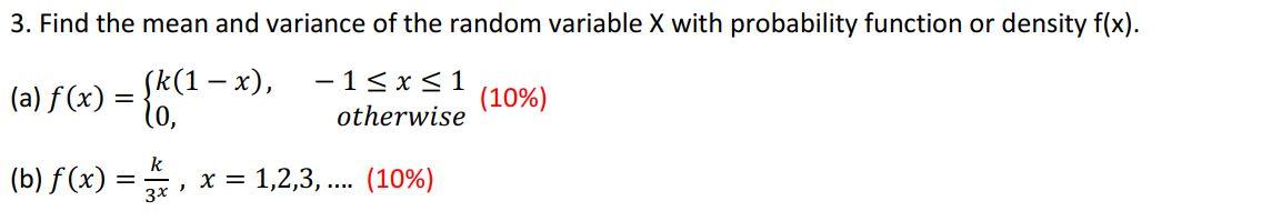 Solved 3. Find the mean and variance of the random variable | Chegg.com
