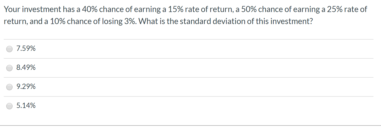 Solved Your investment has a 40 chance of earning a 15