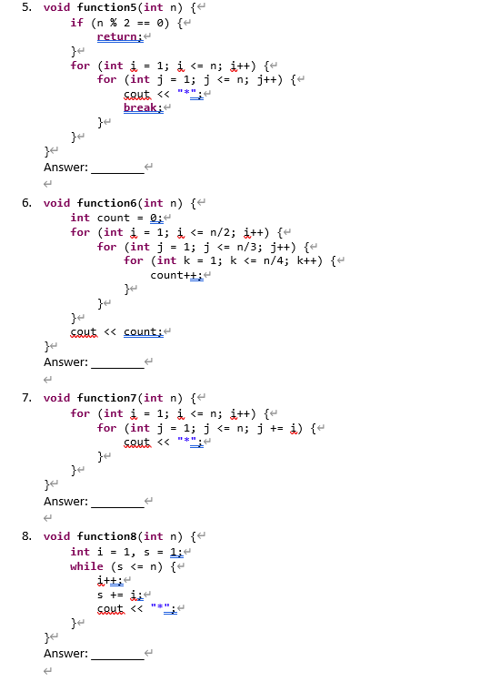 Solved Give the complexity of the following functions. | Chegg.com
