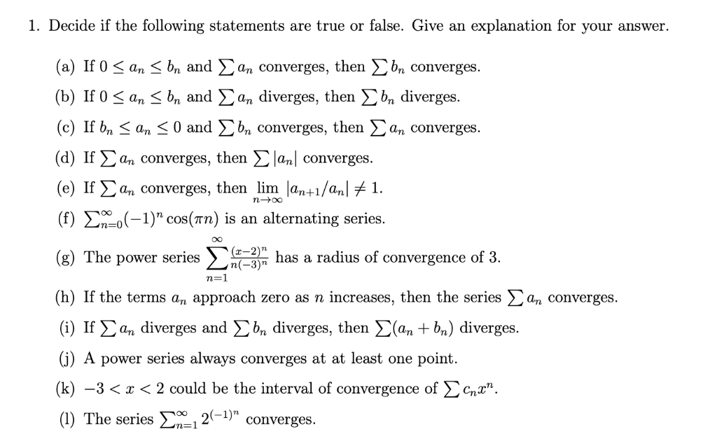 Solved 1. Decide If The Following Statements Are True Or | Chegg.com