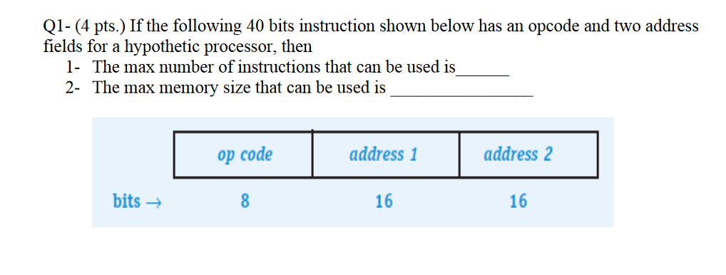 Solved Q1- (4 pts.) If the following 40 bits instruction | Chegg.com