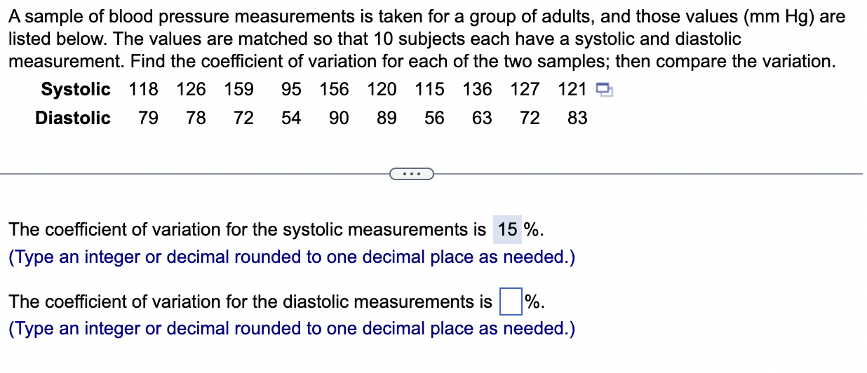 Solved A Sample Of Blood Pressure Measurements Is Taken For 