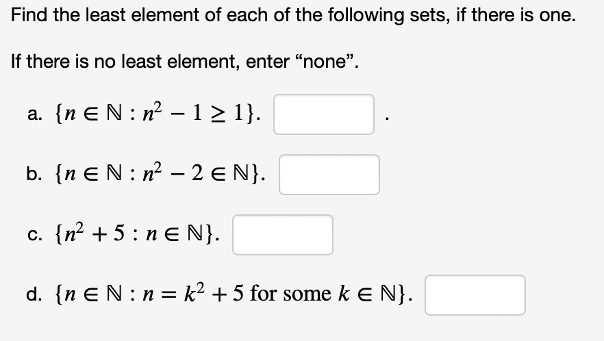 Solved Find the least element of each of the following sets, | Chegg.com