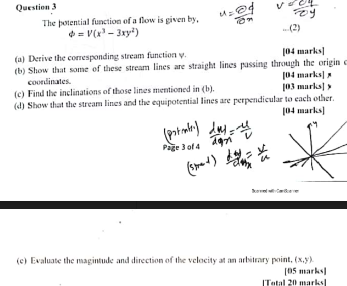 Solved A : Question 3 The potential function of a flow is | Chegg.com