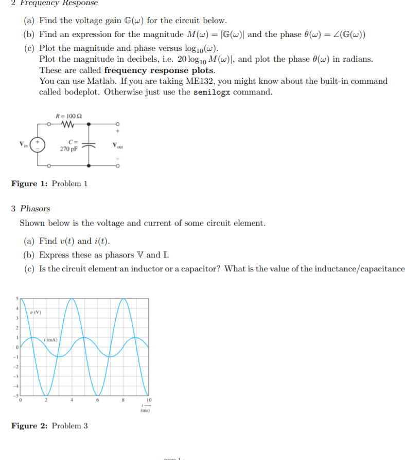 Solved 2 Frequency Response (a) Find The Voltage Gain Gw) | Chegg.com