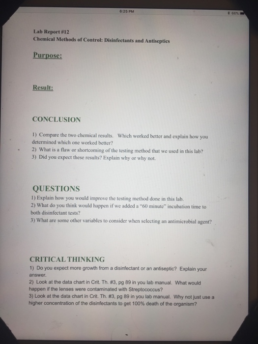 625 PM * 66 Lab Report 12 Chemical Methods of