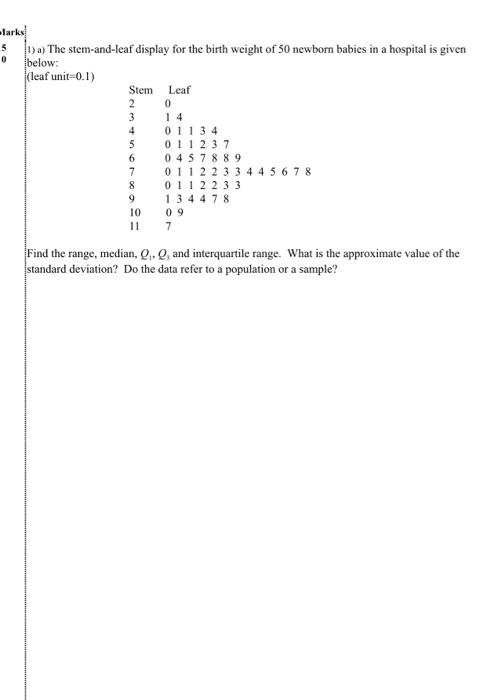 Solved larks Sa) The stem-and-leaf display for the birth | Chegg.com