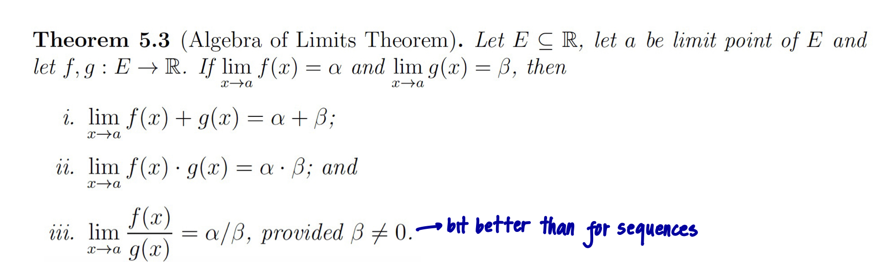 Solved Theorem 5.3 (Algebra Of Limits Theorem). Let E⊆R, Let | Chegg.com