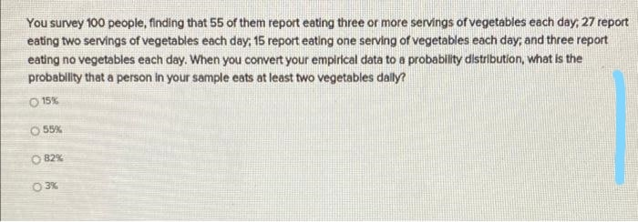 Solved You survey 100 people, finding that 55 of them report | Chegg.com