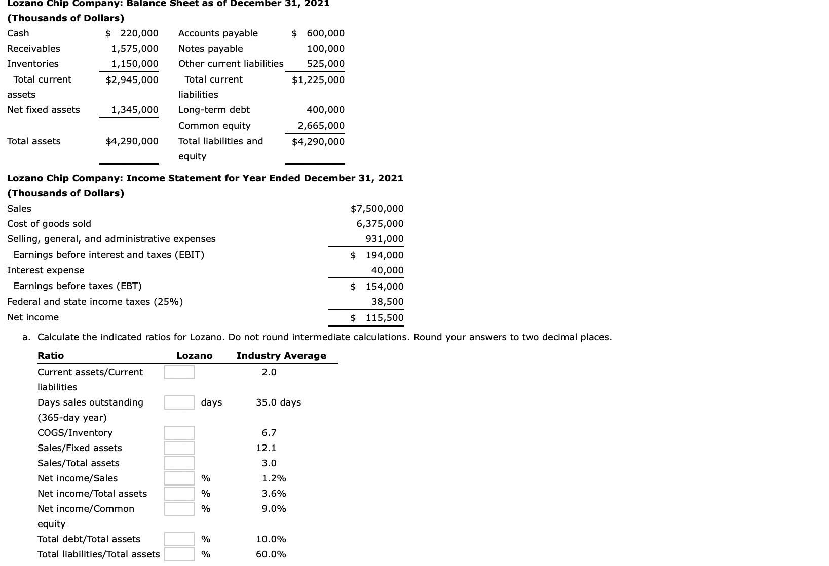 Solved Lozano Chip Company Statement for Year Ended