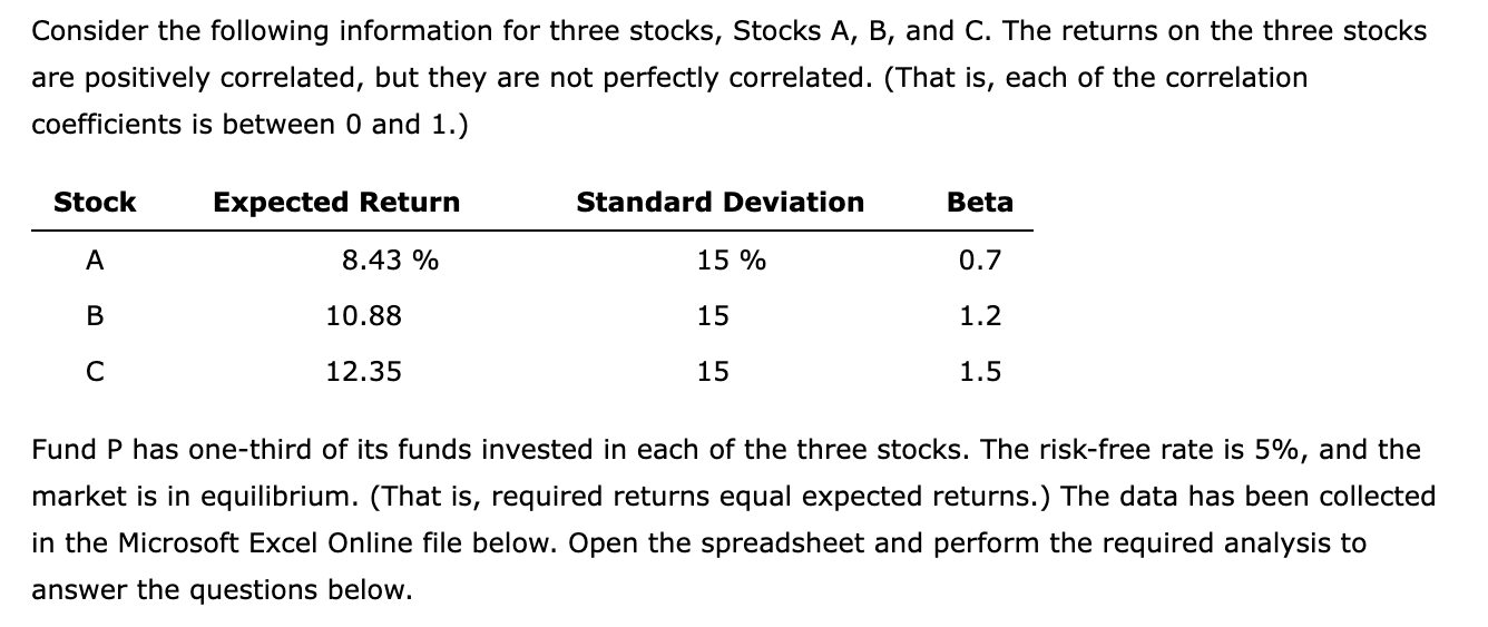 Solved Consider the following information for three stocks, | Chegg.com