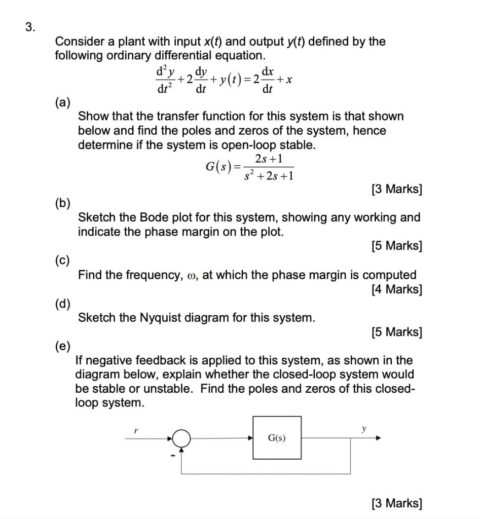 Solved 3. d'y +2+ (0)=24 = G(s)= Consider a plant with input | Chegg.com