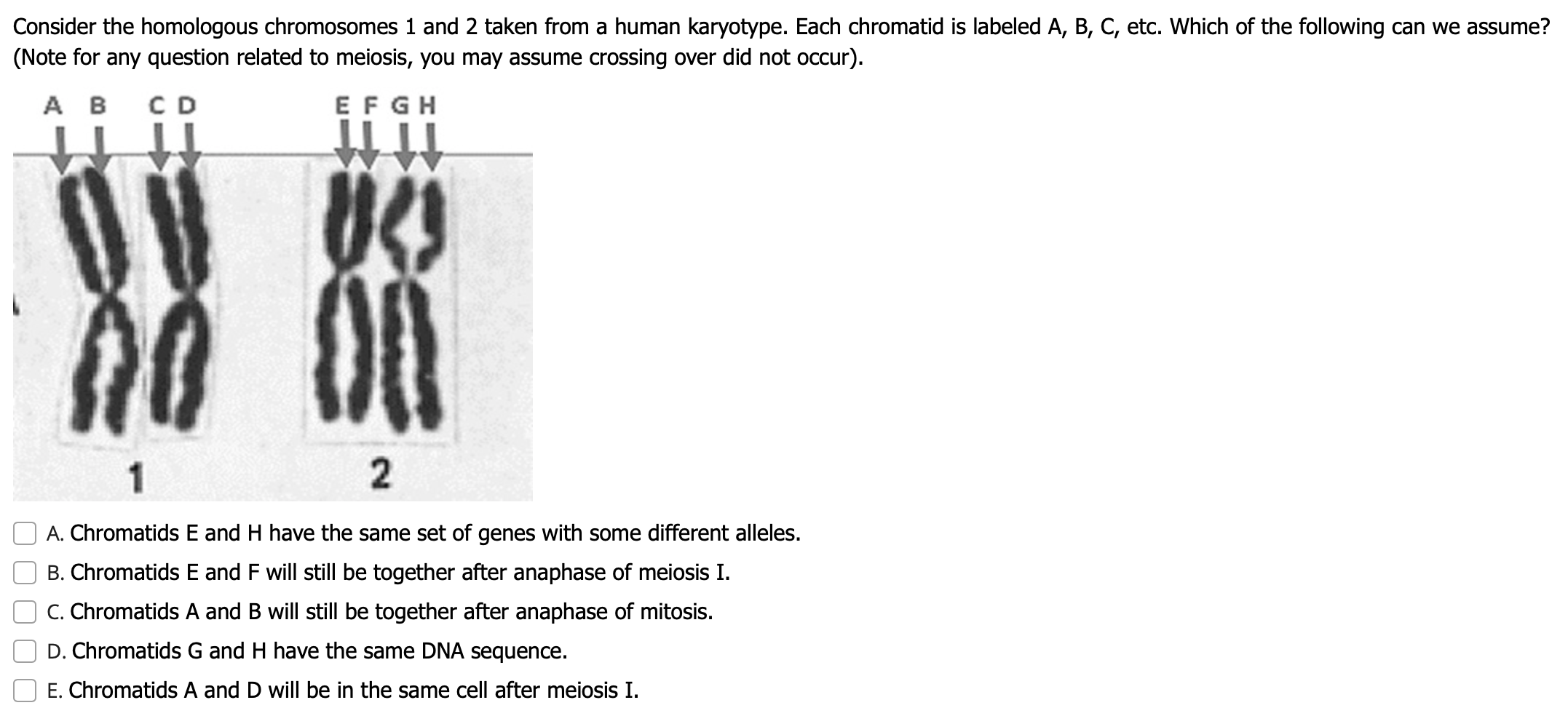 Solved Consider the homologous chromosomes 1 and 2 taken | Chegg.com