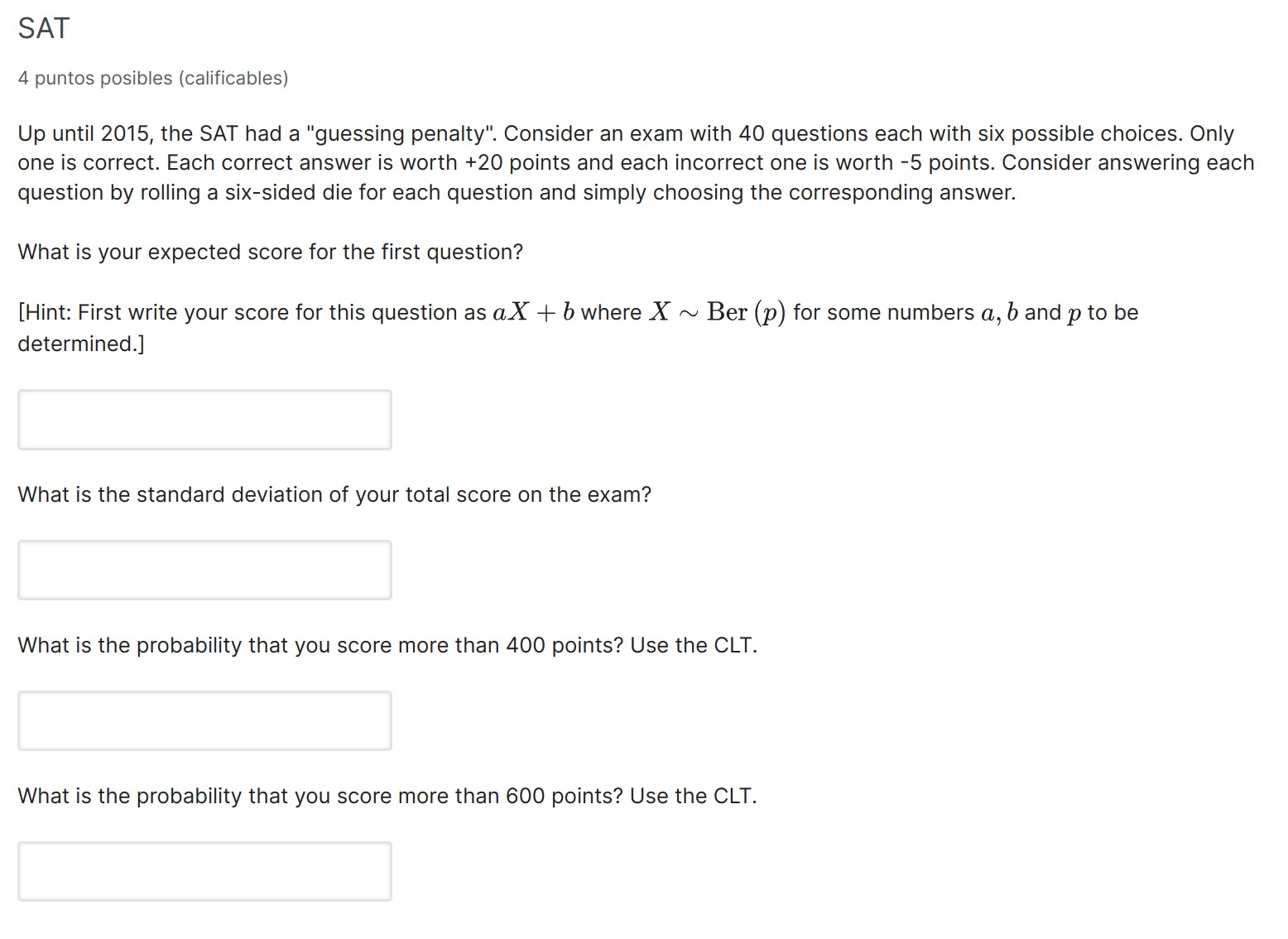 Solved SAT 4 Puntos Posibles calificables Up Until 2015 Chegg