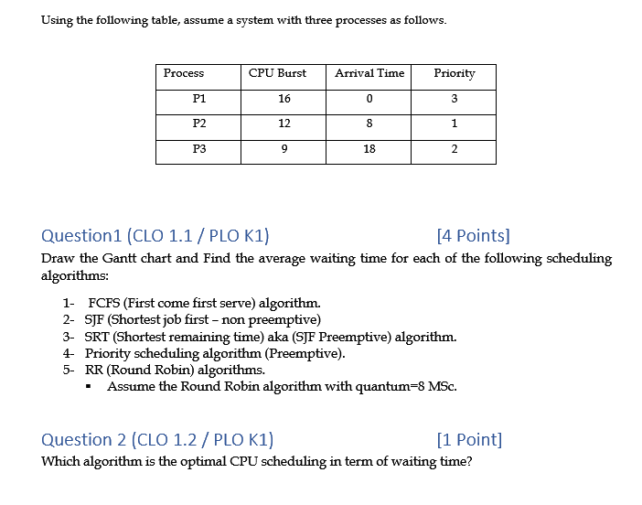 Solved Using the following table, assume a system with three | Chegg.com