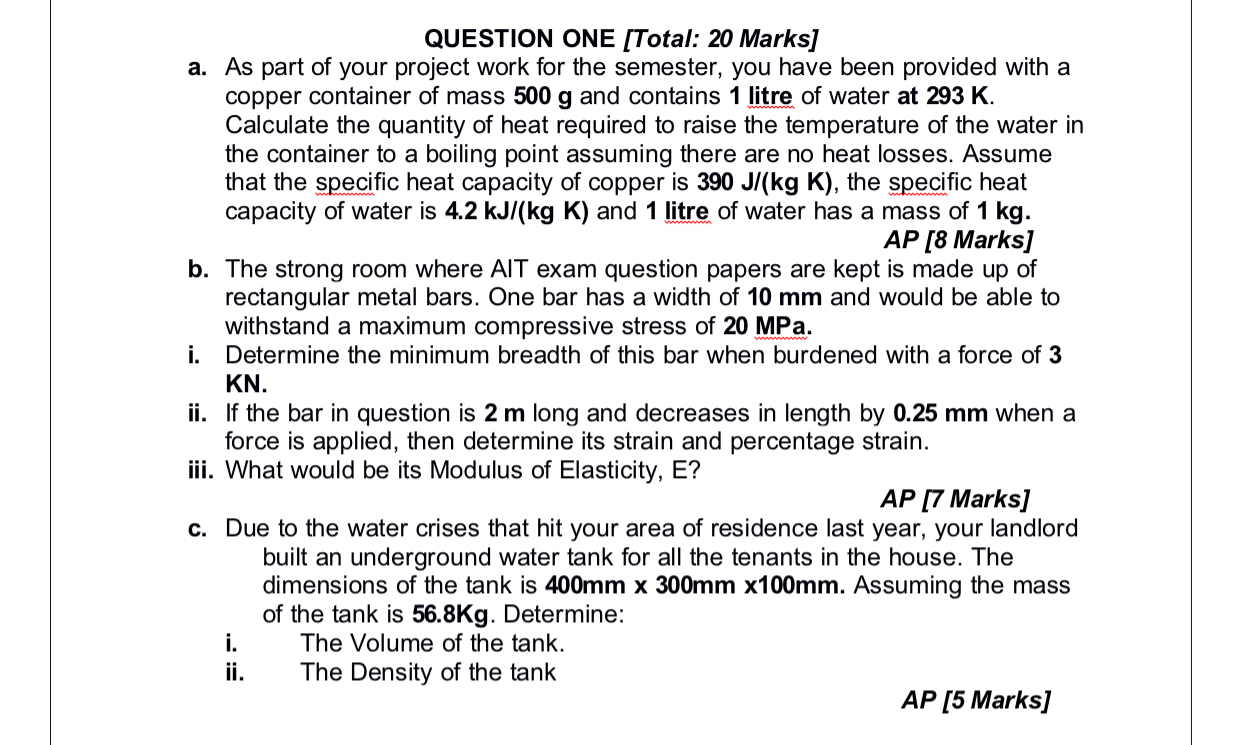 Solved QUESTION ONE [Total: 20 Marks] a. As part of your | Chegg.com