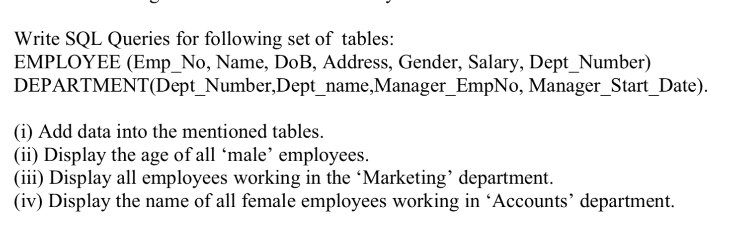 Solved Write SQL Queries for following set of tables: | Chegg.com