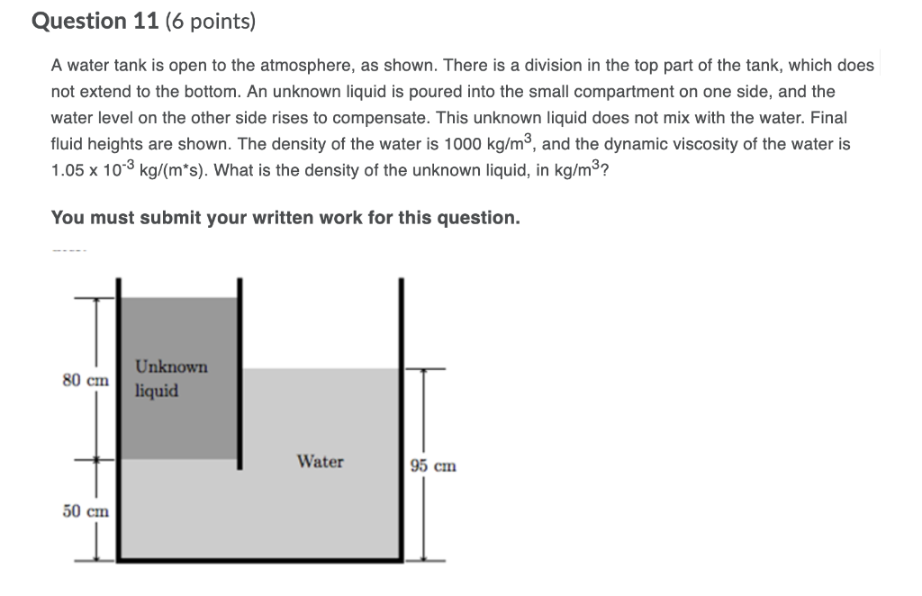Solved Question 11 (6 points) A water tank is open to the | Chegg.com