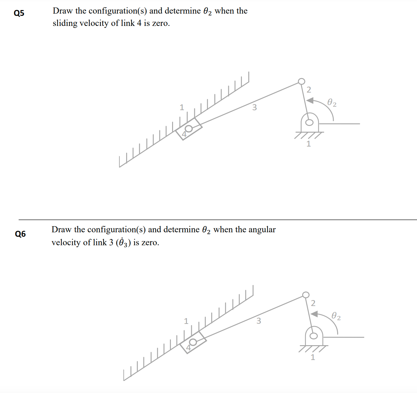 Solved Q5 ﻿Draw the configuration(s) ﻿and determine θ2 ﻿when | Chegg.com