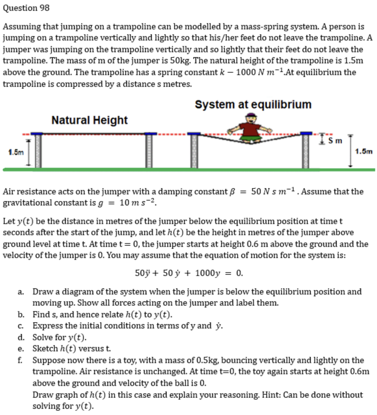 Solved Assuming that jumping on a trampoline can be modelled