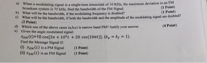 Solved a) When a modulating signal is a single-tone | Chegg.com
