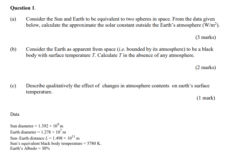 Solved Question 1. (a) Consider the Sun and Earth to be | Chegg.com