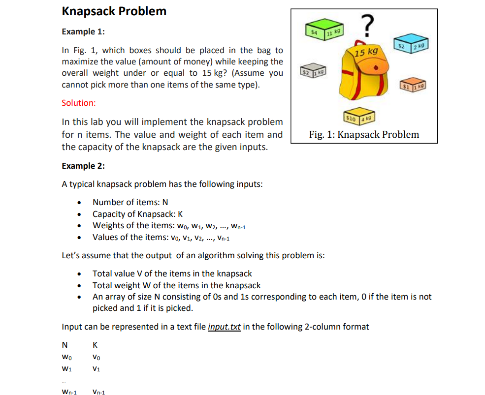 Solved Knapsack Problem Example 1: In Fig. 1, which boxes | Chegg.com
