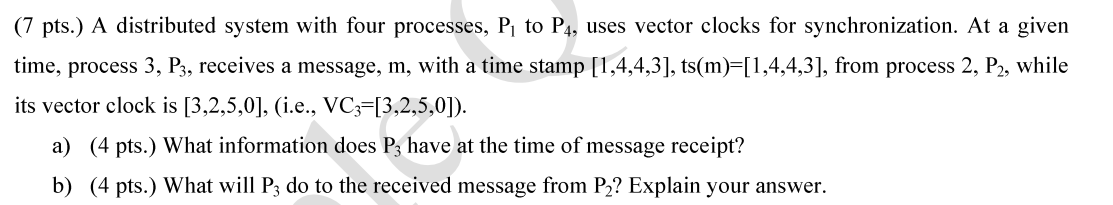 (7 pts.) A distributed system with four processes, P, | Chegg.com
