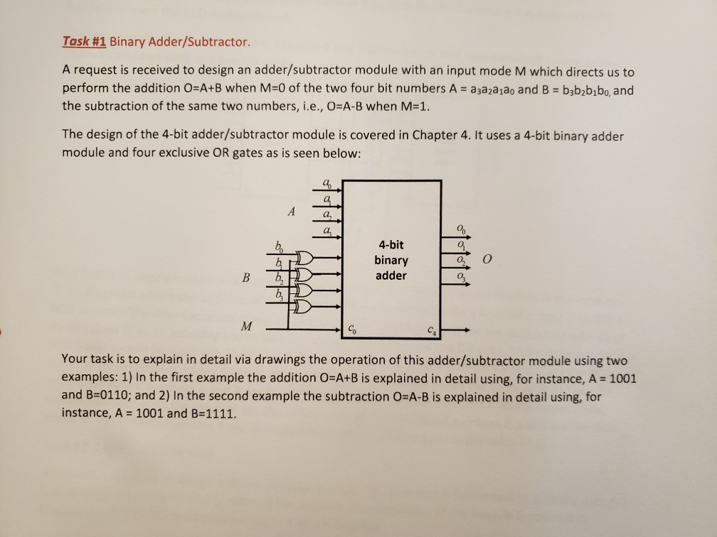 Solved Task #1 Binary Adder/Subtractor. A request is | Chegg.com
