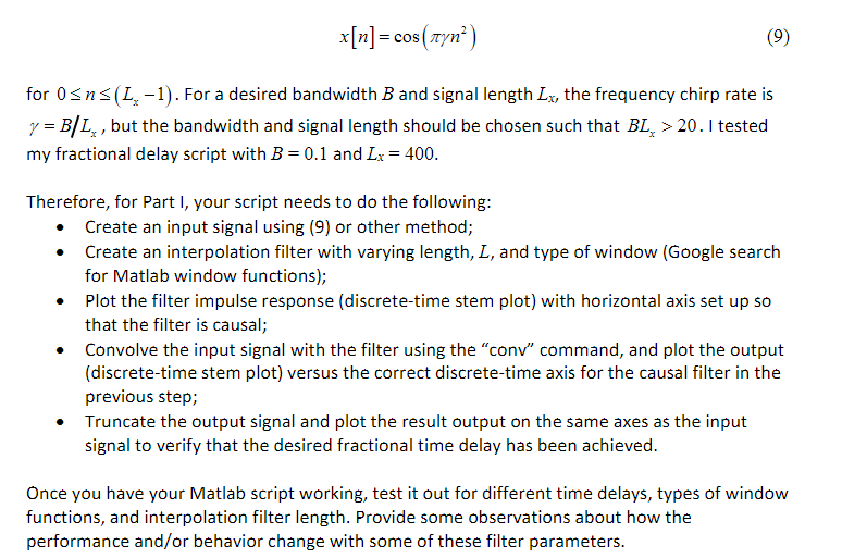 MATLAB Implementation of Fractional Delays through | Chegg.com