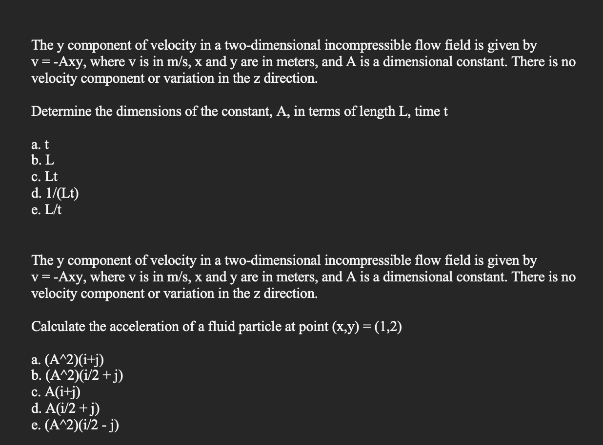 Solved The Y Component Of Velocity In A Two-dimensional | Chegg.com