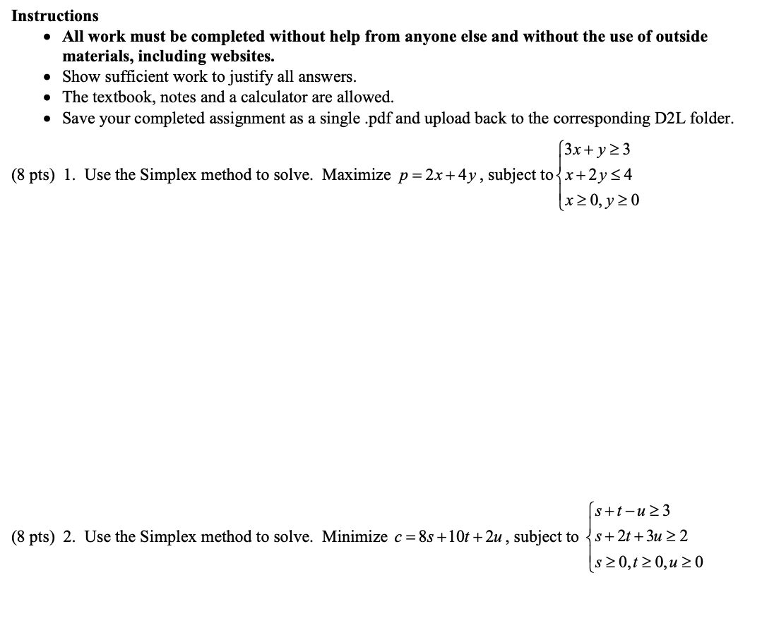 Solved Instructions • All work must be completed without | Chegg.com