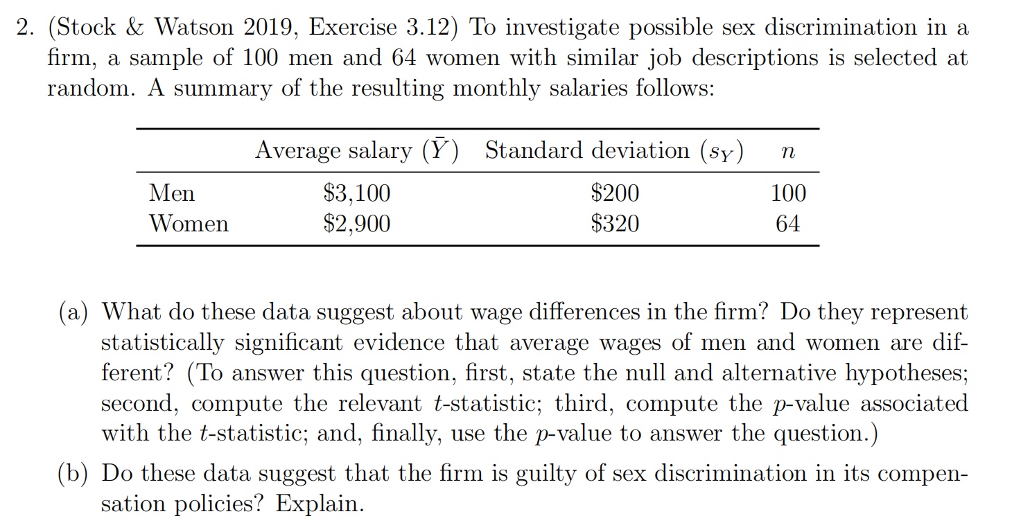 Solved 2. (Stock & Watson 2019, Exercise 3.12) To | Chegg.com