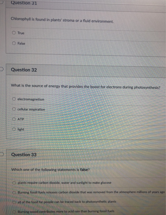 Solved Question 31 Chlorophyll is found in plants' stroma or