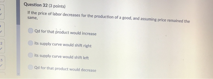Solved Question 32 (3 points) If the price of labor | Chegg.com
