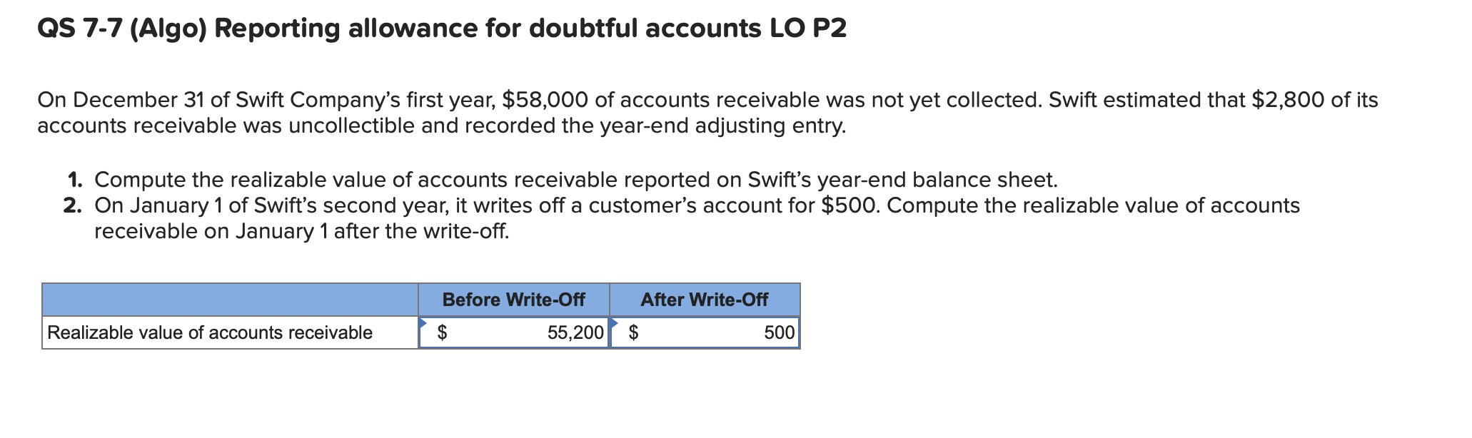 Solved QS 7-7 (Algo) Reporting allowance for doubtful