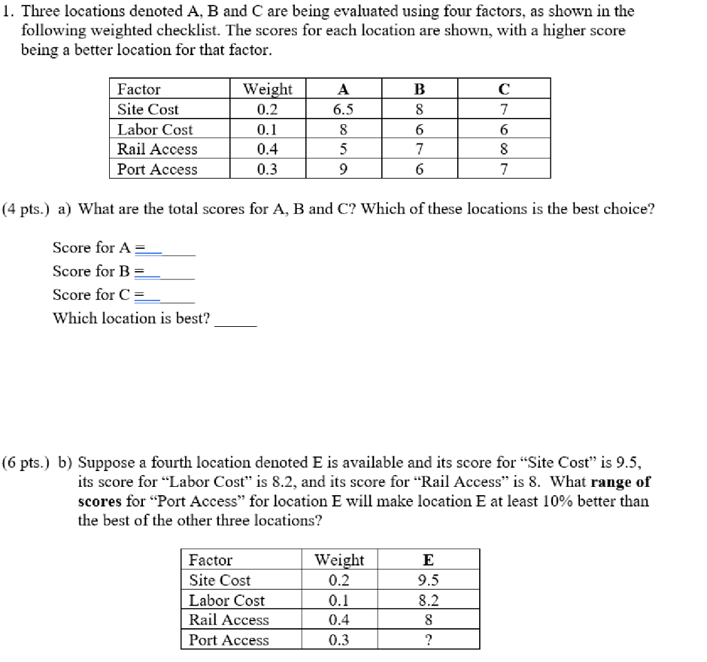 Solved 1. Three locations denoted A, B and C are being | Chegg.com