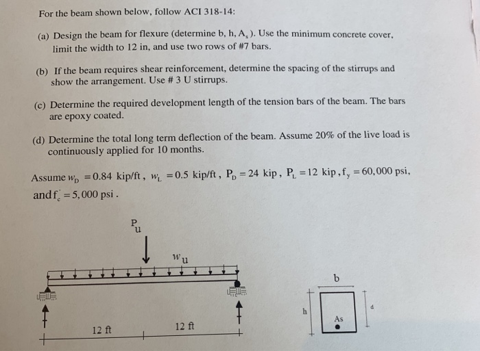 Solved For the beam shown below, follow ACI 318-14: (a) | Chegg.com