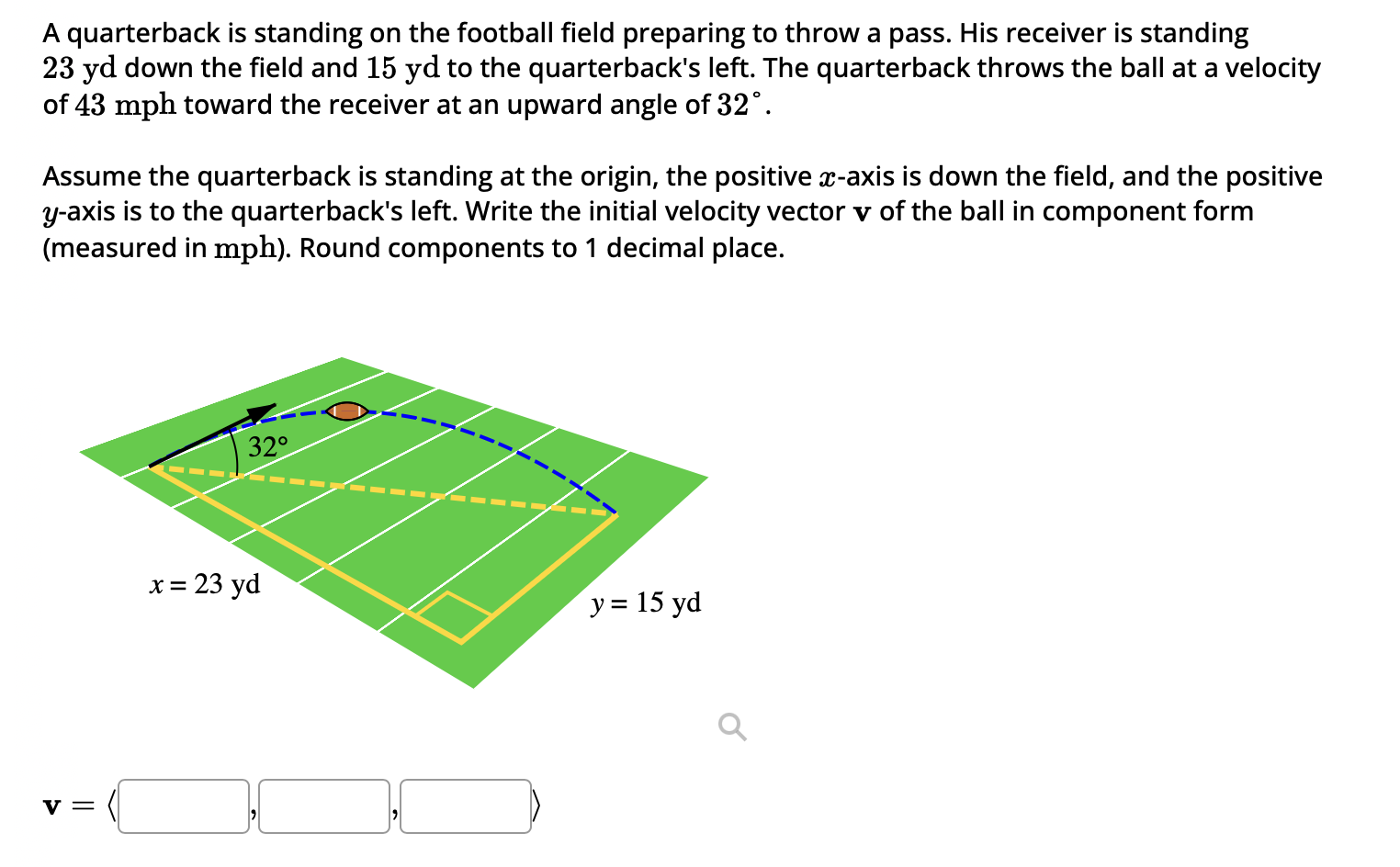 Solved A quarterback is standing on the football field | Chegg.com