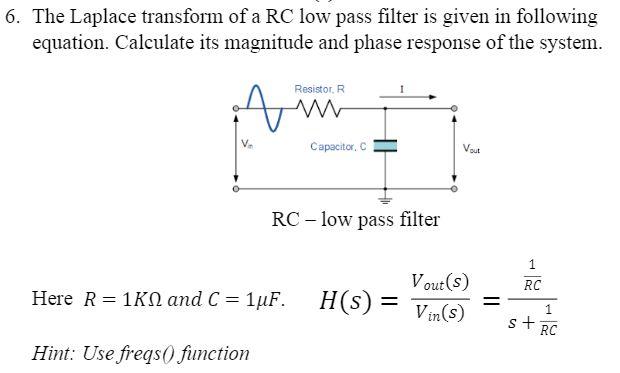 hebben Reactor als resultaat Solved 6. The Laplace transform of a RC low pass filter is | Chegg.com