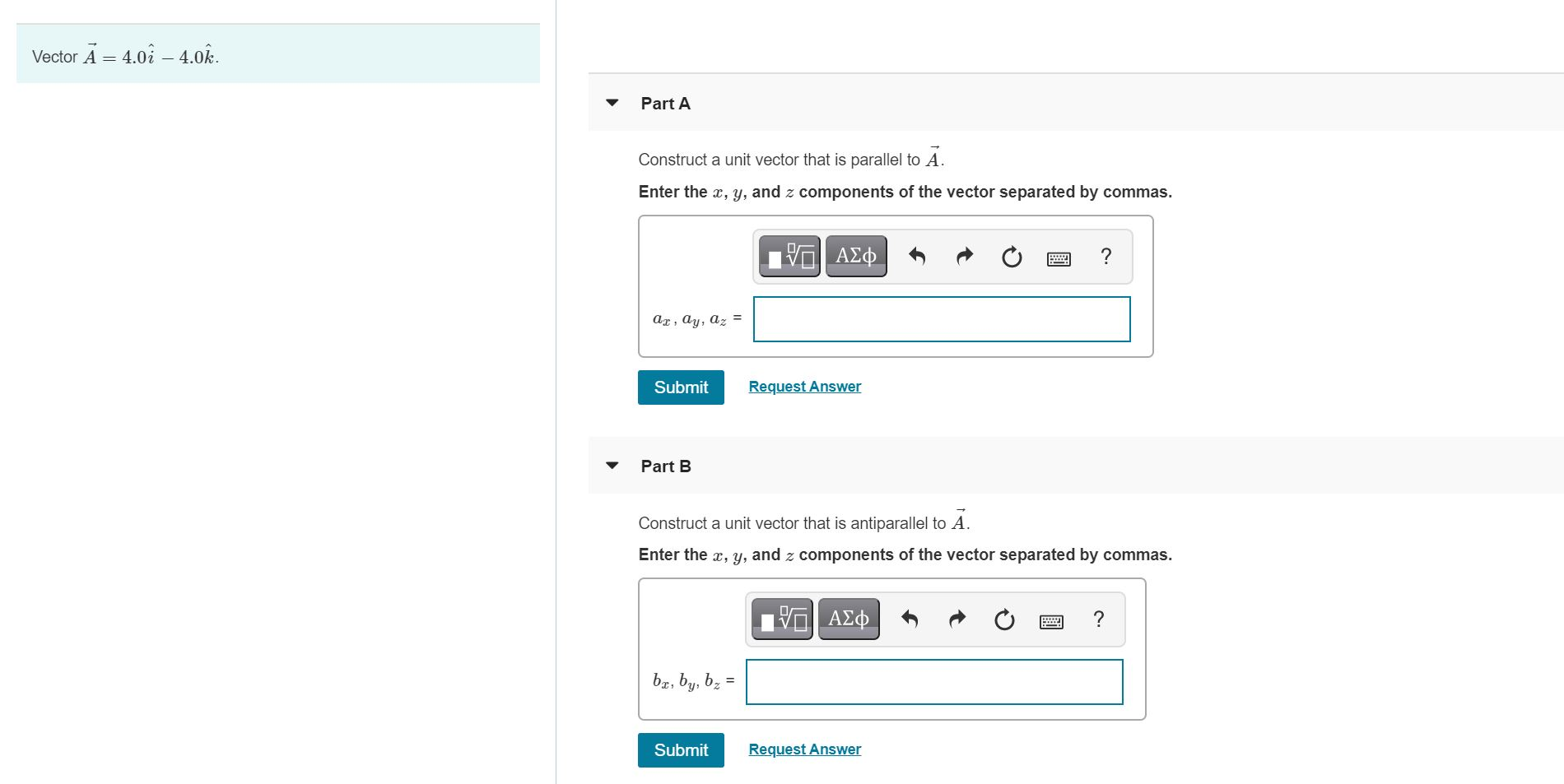 Solved Vector A 4 0i 4 0 Part A Construct A Unit Vec Chegg Com