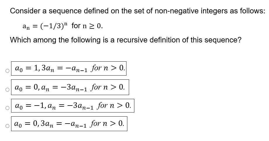 Solved Consider a sequence defined on the set of | Chegg.com