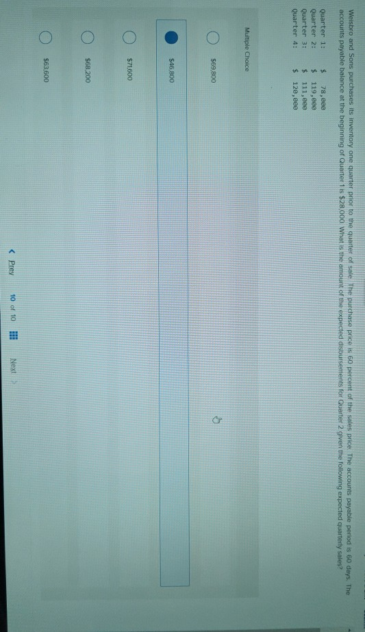 Solved Weisbro and Sons purchases its inventory one quarter