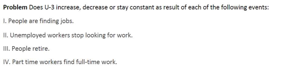 Solved Problem Does U-3 ﻿increase, decrease or stay constant | Chegg.com