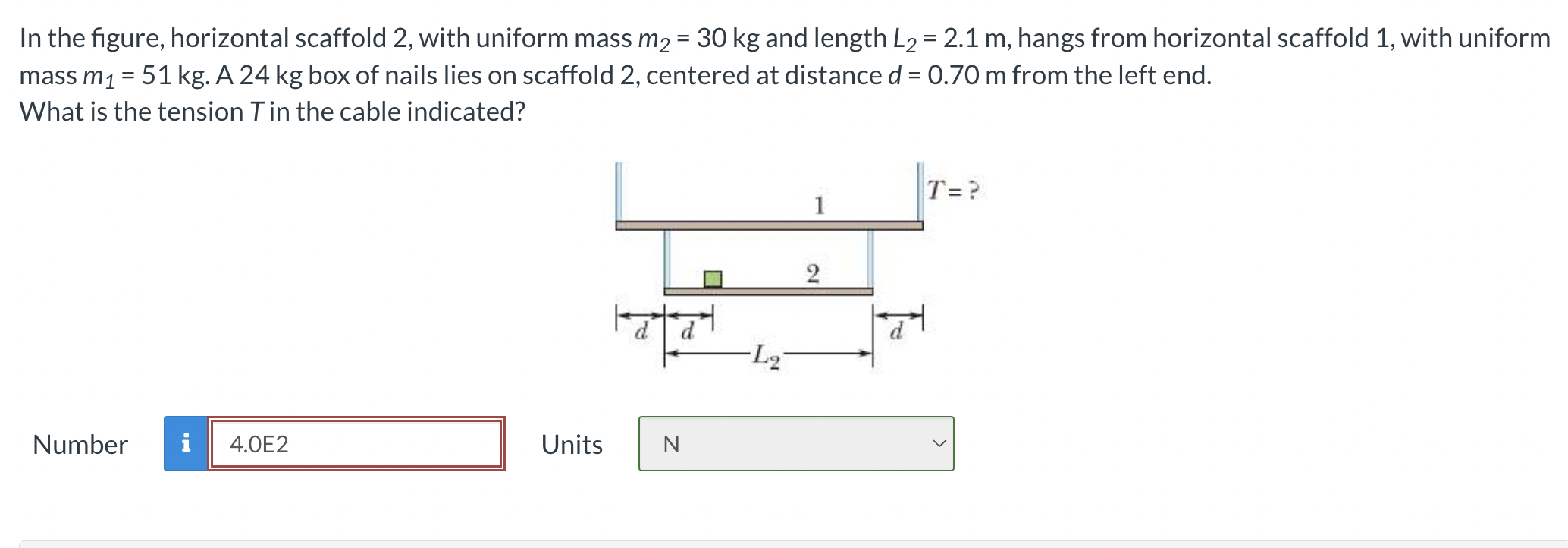 Solved In the figure, horizontal scaffold 2 , with uniform | Chegg.com