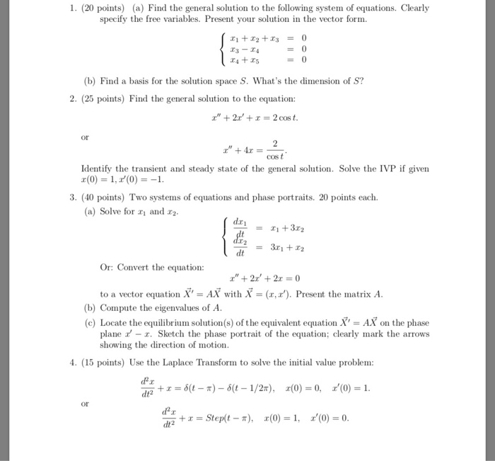 Solved 1. (20 points) (a) Find the general solution to the | Chegg.com