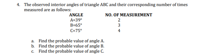 Solved 4. The observed interior angles of triangle ABC and | Chegg.com