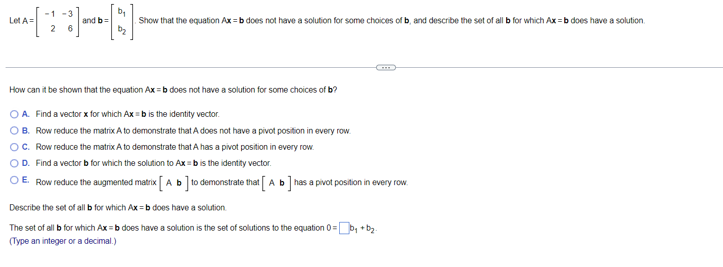 Solved Let A=[−12−36] And B=[b1b2]. Show That The Equation | Chegg.com