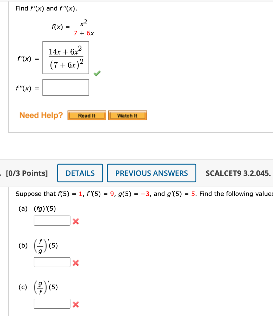 Solved Find F X And F X F X X2 7 6x F X 14x